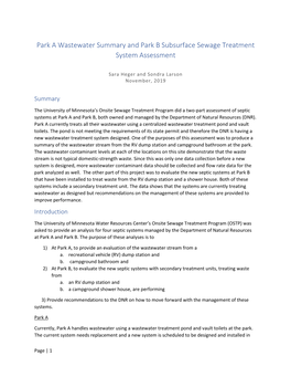 Park a Wastewater Summary and Park B Subsurface Sewage Treatment System Assessment