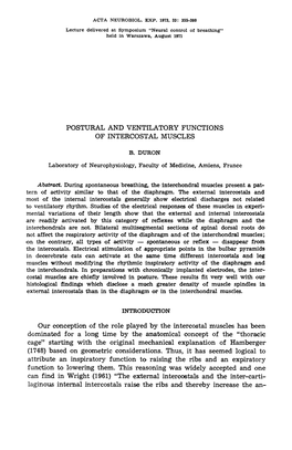 Postural and Ventilatory Functions of Intercostal Muscles