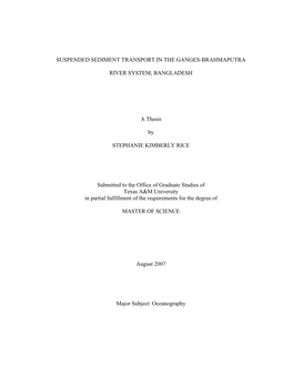 Suspended Sediment Transport in the Ganges-Brahmaputra