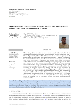 'Manifestations and Extent of Climate Change'. the Case of Merti District, Arsi Zone, Oromiya Region, Ethiopia