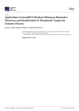 Application of Microrna Database Mining in Biomarker Discovery and Identification of Therapeutic Targets for Complex Disease