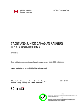 Cadet Dress Instructions and CATO 13-16, National Cadet Honours and Awards