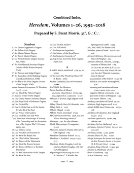 Heredom, Volumes 1–26, 1992–2018 Prepared by S