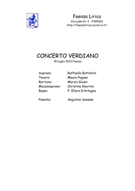 CONCERTO VERDIANO 25 Aprile 2013 Teatro Bonci