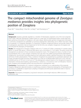 The Compact Mitochondrial Genome of Zorotypus Medoensis Provides