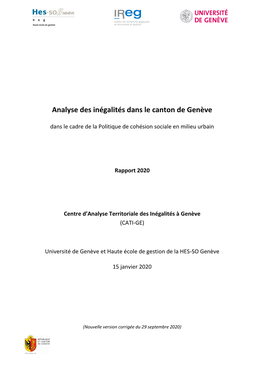 Analyse Des Inégalités Dans Le Canton De Genève