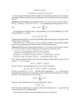 12. Probability Generating Functions for a Non-Negative Discrete Random