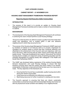 Housing Asset Management Framework Progress Report