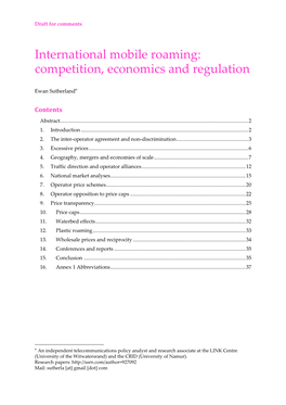 International Mobile Roaming: Competition, Economics and Regulation