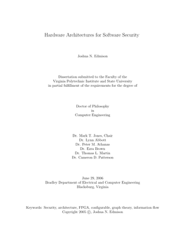 Hardware Architectures for Software Security