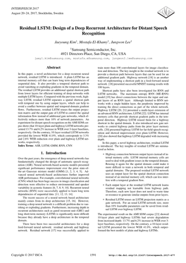 Residual LSTM: Design of a Deep Recurrent Architecture for Distant Speech Recognition