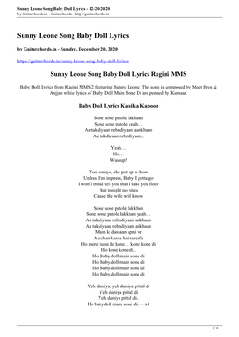 Sunny Leone Song Baby Doll Lyrics - 12-20-2020 by Guitarchords.In - Guitarchords