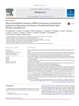 Effect of Lactobacillus Rhamnosus HN001 in Pregnancy on Postpartum Symptoms of Depression and Anxiety: a Randomised Double-Blind Placebo-Controlled Trial