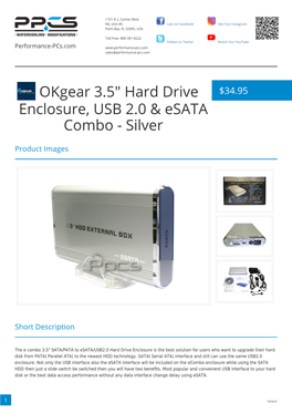 Okgear 3.5" Hard Drive Enclosure, USB 2.0 & Esata Combo