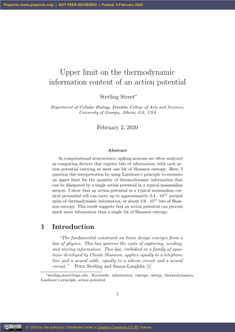 Upper Limit on the Thermodynamic Information Content of an Action Potential