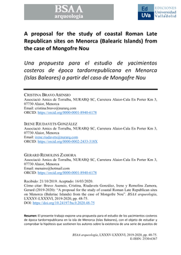 A Proposal for the Study of Coastal Roman Late Republican Sites on Menorca (Balearic Islands) from the Case of Mongofre Nou