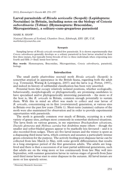 Larval Parasitoids of Rivula Sericealis