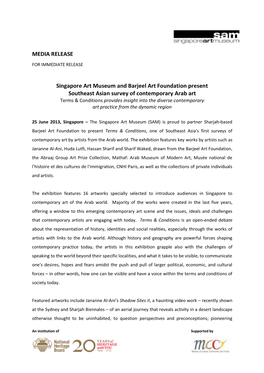 MEDIA RELEASE Singapore Art Museum and Barjeel Art