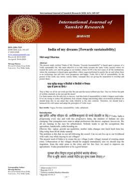 India of My Dreams [Towards Sustainability] © 2020 IJSR Received: 28-03-2020 Shivangi Sharma