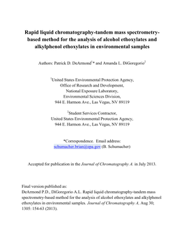 Rapid Liquid Chromatography–Tandem Mass Spectrometry-Based Method