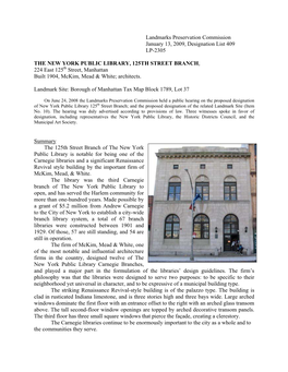 Landmarks Preservation Commission January 13, 2009, Designation List 409 LP-2305