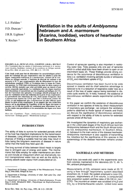 Ventilation in the Adults of Amblyomma Hebraeum and A. Marmoreum