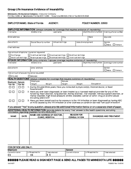 Group Life Insurance Evidence of Insurability Form