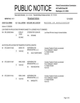 Broadcast Actions 12/14/2005