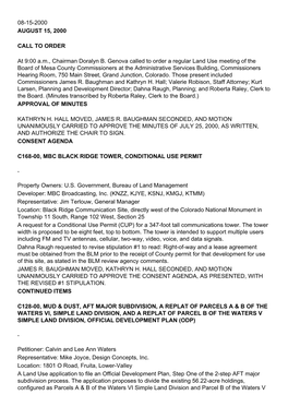 08-15-2000 AUGUST 15, 2000 CALL to ORDER at 9:00 A.M., Chairman