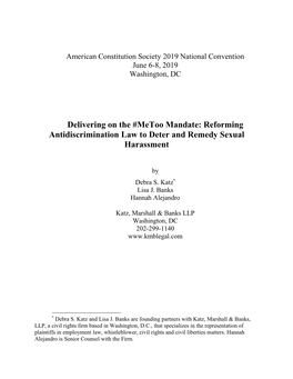 Delivering on the #Metoo Mandate: Reforming Antidiscrimination Law to Deter and Remedy Sexual Harassment