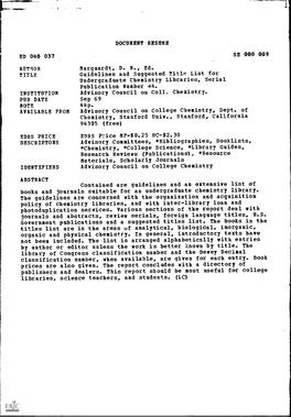 Guidelines and Suggested Title List for Undergraduate Chemistry Libraries, Serial Publication Number 44