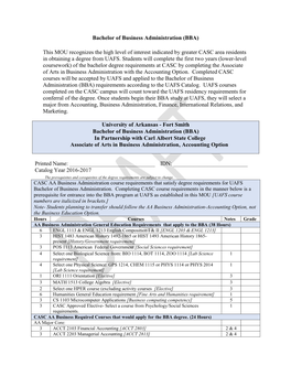 Bachelor of Business Administration (BBA) This MOU Recognizes The