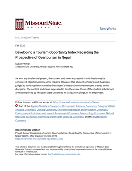 Developing a Tourism Opportunity Index Regarding the Prospective of Overtourism in Nepal