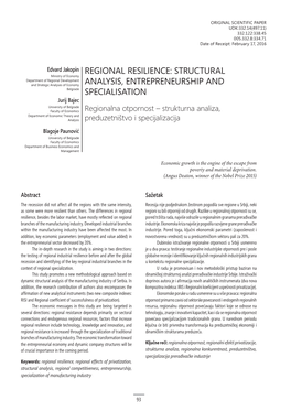 Regional Resilience: Structural Analysis, Entrepreneurship and Specialisation