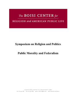 Symposium on Religion and Politics Public Morality and Federalism