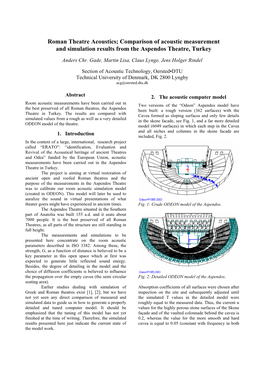 Roman Theatre Acoustics; Comparison of Acoustic Measurement and Simulation Results from the Aspendos Theatre, Turkey