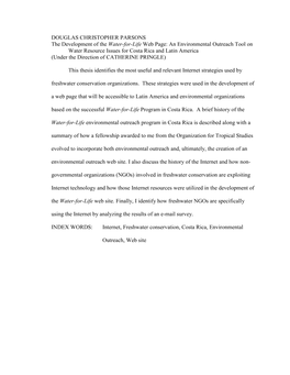An Environmental Outreach Tool on Water Resource Issues for Costa Rica and Latin America (Under the Direction of CATHERINE PRINGLE)