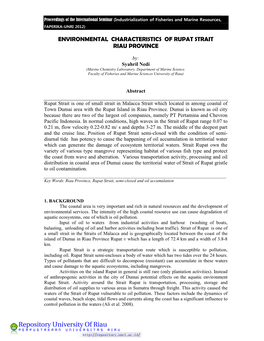 Environmental Characteristics of Rupat Strait Riau Province