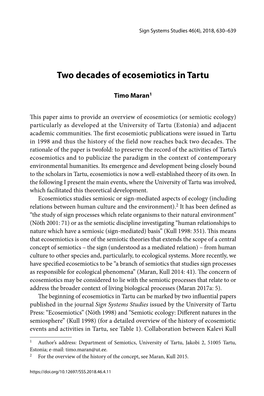 Two Decades of Ecosemiotics in Tartu