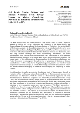 Jeff Lewis: Media, Culture and Communication Inquiry Human Violence: from Savage Volume 4 Issue 1, P