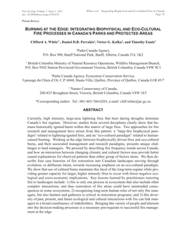 Integrating Biophysical and Eco-Cultural Fire in Canada Doi: 10.4996/Fireecology.0701074 Page 74