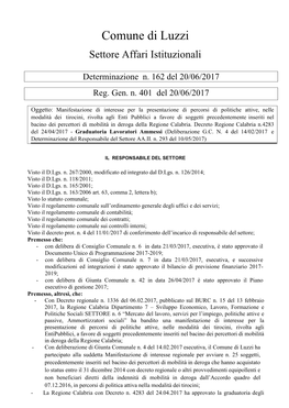 Comune Di Luzzi Settore Affari Istituzionali