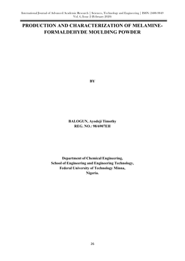 Production and Characterization of Melamine-Formaldehyde Moulding