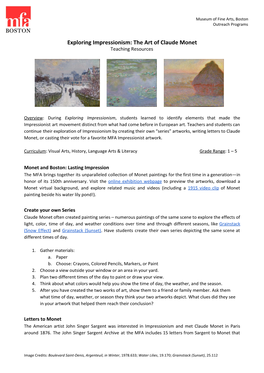 Exploring Impressionism: the Art of Claude Monet Teaching Resources