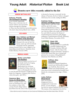 Young Adult Historical Fiction Book List