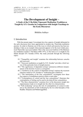 The Development of Insight – a Study of the U Ba Khin Vipassanā Meditation Tradition As Taught by S.N
