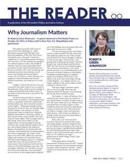 Why Journalism Matters by Roberta Green Ahmanson – a Speech Delivered to the Media Project on October 20, 2015, at Tribeca Grill in New York, N.Y