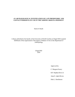 An Archaeological Investigation of Late Prehistoric and Contact Period Plant Use in the North Carolina Piedmont