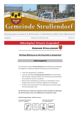 Abkochgebot Ortsnetz Zeegendorf