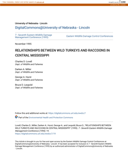 Relationships Between Wild Turkeys and Raccoons in Central Mississippi